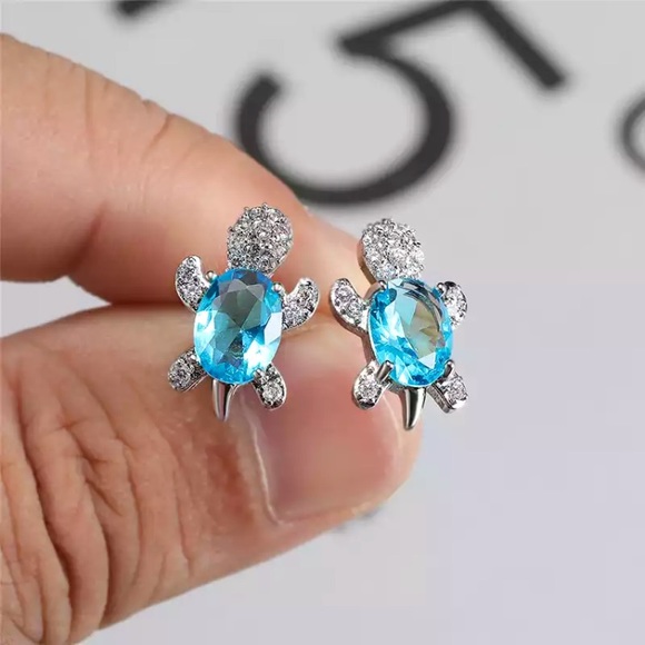 “Just Keep Swimming” Turtle Animal Sterling Studs - Picture 2 of 11